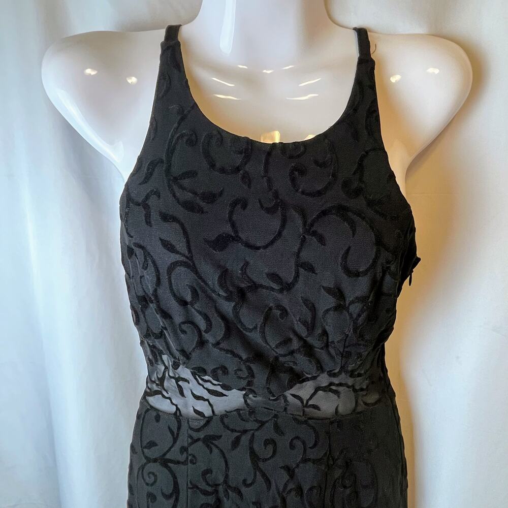VTG Bari Jay Y2K Black Burnout Velvet Sheer Waist Maxi Dress XS Gothic Vamp 90s - Picture 5 of 8
